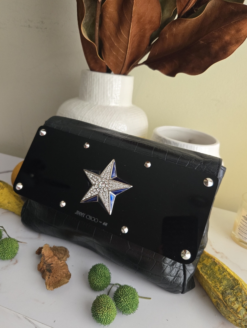 Jimmy Choo x H&M Collaboration 2009 Black Leather Star Women's Clutch - Picture 2 of 12